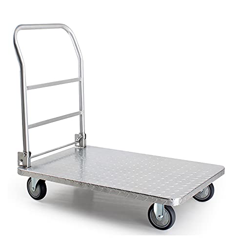 Generic Platform Hand Truck Platform Truck with Foldable Handle and 360 Degree Swivel Wheels Steel Push Hand Cart for Loading and Storage Hand Truck Push Dolly for Loading (Size : 70 * 46) (85 * 58)