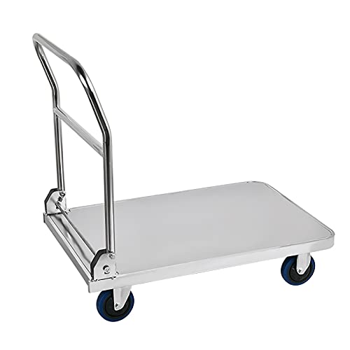 Platform Trucks Platform Truck Stainless Steel Moving Hand Cart with Wheels and Handle for Home Office Warehouse Factory 440lbs Weight Capacity Platform Cart