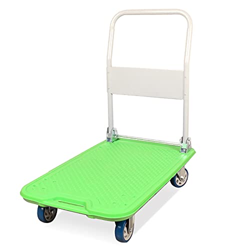 Platform Truck Foldable Platform Truck Plastic Deck Metal Handle Folding Push Cart for Moving Silent Wheels Trolley Fit Outdoor Indoor Transport Flatb