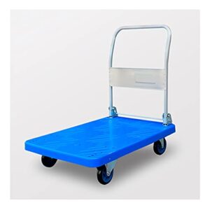 push cart platform truck with wheels plastic chassis and metal foldable handle for household items luggage transport moving push cart platform truck cart (color : wheels2, size : 82 * 50)