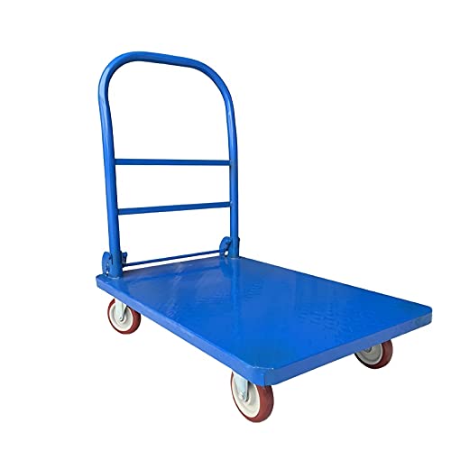 Generic Platform Trucks Steel Plate Trolley 4-Wheels Flatbed Truck with Foldable Handle High Load Capacity for Warehouse Farmhouse Folding Pallet Cart Platform Cart, 660lb(90*60)