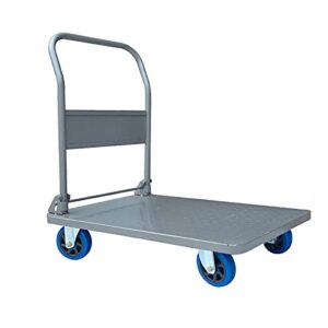 generic platform hand truck heavy trailer steel platform cart with handle and silent wheels for warehouse airport moving large load capacity folding hand truck push dolly for loading (size : 5in-550