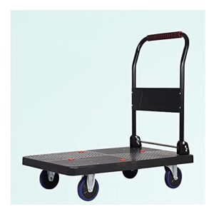 generic flatbed hand cart platform truck with plastic panel and thicken metal foldable handle push cart with mute wheels for home office load capacity 660lb heavy duty flatbed cart (size : mute)