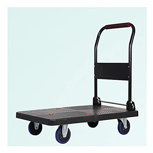 Generic Flatbed Hand Cart Platform Truck with Plastic Panel and Thicken Metal Foldable Handle Push Cart with Mute Wheels for Home Office Load Capacity 660lb Heavy Duty Flatbed Cart (Size : Mute)