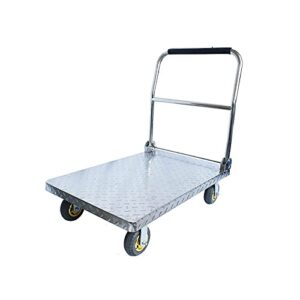 push cart push cart stainless steel trolley heavy duty load capacity platform truck with foldable handle and silent swivel wheels for moving platform truck cart (color : 304steel, size : 660