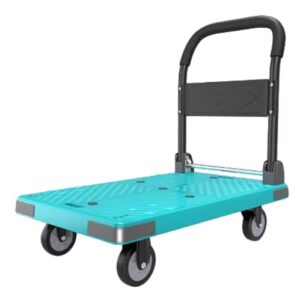 generic foldable push hand cart heavy duty platform hand truck folding flatbed dolly swivel wheels moving trolley for office use,can hold 1000 lbs (blue l)