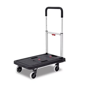 generic flatbed hand cart platform truck with plastic panel adjustable handle for baggage parcel moving transport foldable hand and wheels push cart heavy duty flatbed cart (color : black)