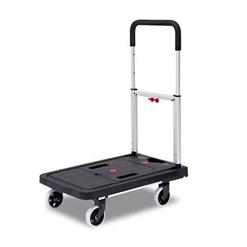 Generic Hand Truck Platform Truck with Plastic Panel Adjustable Handle for Baggage Parcel Moving Transport Foldable Hand and Wheels Push Cart Utility Cart (Color : Black)