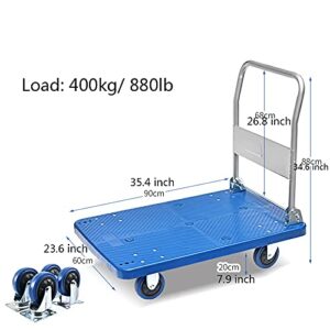 Generic Platform Truck Cart Platform Hand Truck with Quiet Wheels Moving Trolley Cart with Foldable Handle and High Weight Capacity for Factories Shops Push C