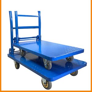 Generic Flatbed Hand Cart Push Cart Steel Board Platform Truck Made All of Metal with Flexible Swivel Wheels Foldable Handle for Factory Warehouse High Load Heavy Duty Flatbed Cart (Size : 220lb(70