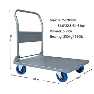 Generic Cart Heavy Trailer Steel Platform Cart with Handle and Silent Wheels for Warehouse Airport Moving Large Load Capacity Folding Hand Truck Platform Truck Cart (Size : 5in-550lb)