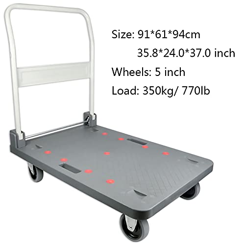 Generic Foldable Push Hand Cart Portable Platform Truck Plastic Panel Push Cart with Metal Foldable Handle Flatbed Hand Trolley for Warehouse Factory Moving D, Large