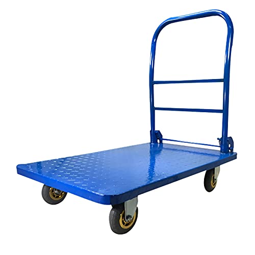 Generic Flatbed Hand Cart Push Cart Steel Board Platform Truck Made All of Metal with Flexible Swivel Wheels Foldable Handle for Factory Warehouse High Load Heavy Duty Flatbed Cart (Size : 220lb(70