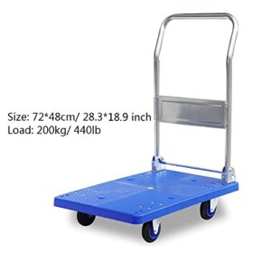 Platform Hand Truck Push Cart Trolley Plastic Panel and Foldable Handle for Easy Storage and Mute 360 Degree Swivel Wheels for Transport Push Dolly for Loading (Size : 71 * 47-150) (