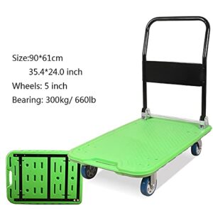 Generic Hand Truck Platform Truck Rolling Hand Push Cart with 4 Wheels Metal Handle Plastic Deck High Capacity Flatbed Trolley for Luggage Moving Utility Cart (Size : Black Handle)