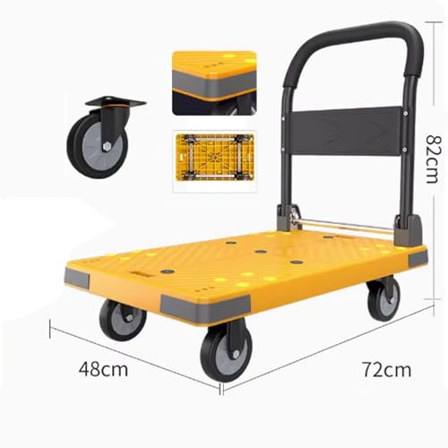 Generic Foldable Push Hand Cart Heavy Duty Platform Hand Truck Folding Flatbed Dolly Swivel Wheels Moving Trolley for Office Use,Can Hold 1000 Lbs (Yellow S)