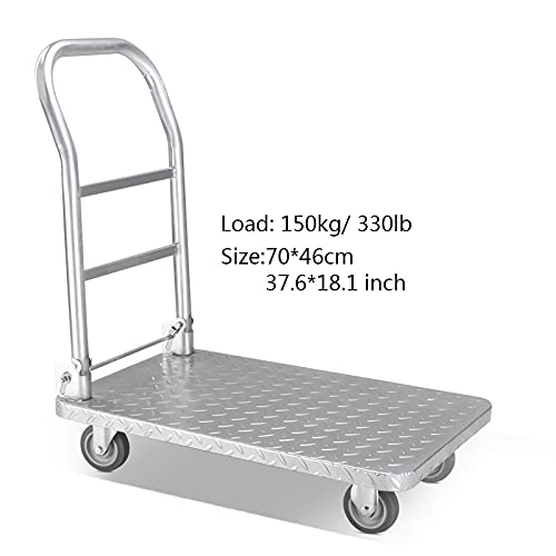 Generic Platform Hand Truck Push Cart Trolley Plastic Panel and Foldable Handle for Easy Storage and Mute 360 Degree Swivel Wheels for Transport Push Dolly for Loading (Size : 71 * 47-150) (