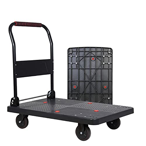 Generic Flatbed Hand Cart Platform Truck with Plastic Panel and Thicken Metal Foldable Handle Push Cart with Mute Wheels for Home Office Load Capacity 660lb Heavy Duty Flatbed Cart (Size : Mute)