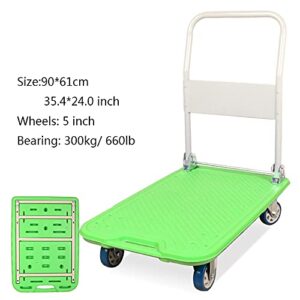 Generic Push Cart Dolly Platform Truck Rolling Hand Push Cart with 4 Wheels Metal Handle Plastic Deck High Capacity Flatbed Trolley for Lage Moving Platform T