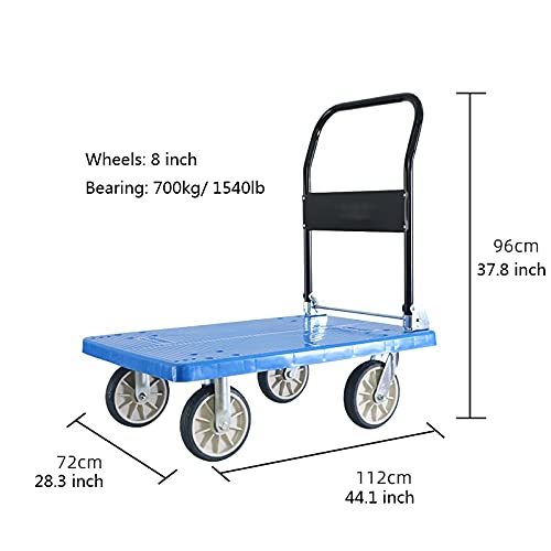 Generic Platform Hand Truck Folding Platform Tool Cart Plastic Flatbed and Metal Handle for Moving Transportation Large Load Capacity 4 Wheels Hand Truck Foldable