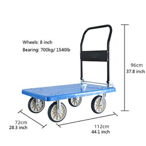 Generic Platform Trucks Folding Platform Tool Cart Plastic Flatbed and Metal Handle for Moving Transportation Large Load Capacity 4 Wheels Hand Truck Platform Cart