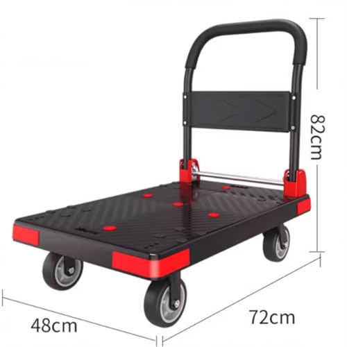 Generic Foldable Push Hand Cart Heavy Duty Platform Hand Truck Folding Flatbed Dolly Swivel Wheels Moving Trolley for Office Use,Can Hold 1000 Lbs (Black S)