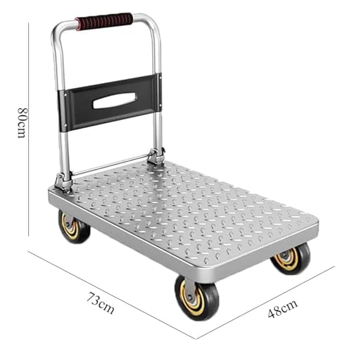 Heavy Duty Hand Truck Foldable Hand Truck Flatbed Trolley Thicken Steel Material Dolly Cart for Warehouse Use,Can Hold 1300 Lbs (Silver)