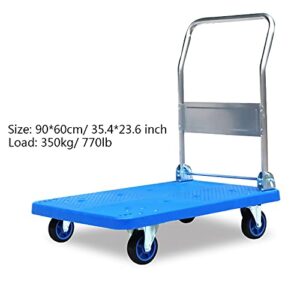 Generic Hand Truck Plastic Platform Truck with Mute Wheels and Foldable Metal Handle for Transport Baggage Books Moving Push Hand Trolley High Load Utility Cart (Size : 350-mute), Black,blue