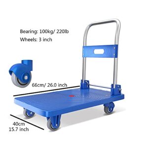 Generic Flatbed Hand Cart Foldable Platform Truck Plastic Deck Push Cart Metal Handle Hand Trolley for Moving Transport Silent Wheels Fit Outdoor and Indoor Heavy Duty Flatbed Cart (Size : S), Small