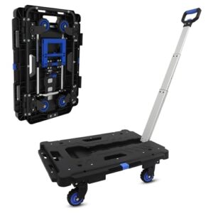 generic foldable platform hand truck can splice together push cart 300lb weight capacity lightweight flatbed trolley for warehouse, black