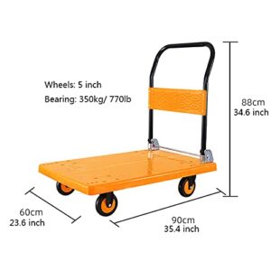 Generic Cart Platform Truck Silent Wheels for 360 Degree Push Cart with Foldable Handle for Home Office Shops High Capacity Plastic Deck Platform Truck Cart (Size : 90 * 60-770lb)