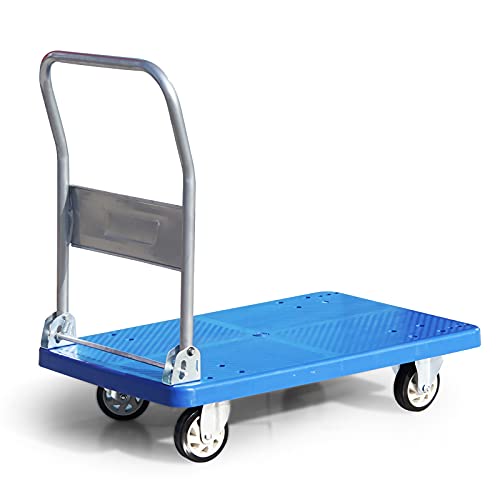 Hand Truck Platform Truck Foldable Push Cart Thickened Plastic Deck Metal Handle and Silent Wheels 360 Degree Moving for Indoor Outdoor Utility Cart