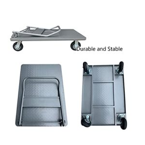 Generic Flatbed Hand Cart Flatbed Portable Trolley Steel Platform Truck with Foldable Handle and Swivel Wheels for Pulling Goods Luggage Heavy Load Capacity Heavy Duty Flatbed Cart (Size : 5in-440lb