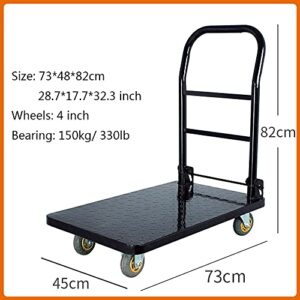 Generic Cart Push Cart Dolly Steel Deck Platform Truck with Foldable Handle and Silent Wheels for Flowerpots Luggage Toolbox Cooler Moving Platform Truck Cart (Size : 4in Wheels)