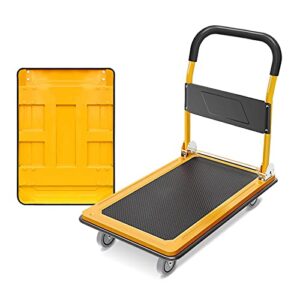 generic platform hand truck platform truck with thicken metal chassis foldable handle push dolly and 4 wheels for home office transport moving hand truck push dolly for loading (color : yellow) (red