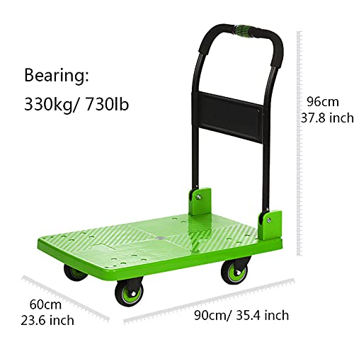 Generic Flatbed Hand Cart Platform Truck Hand Flatbed Cart with 4 Wheels and Metal Handle Rolling Push Trolley Plastic Deck High Capacity for Luggage Moving Heavy Duty Flatbed Cart (Size : 90 * 60)