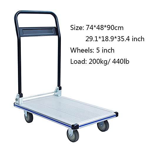 Generic Cart Folding Platform Truck Aluminum Alloy Hand Cart with Wheels and Foldable Handle Push Trolley for Luggage Parcel Tools Moving Platform Truck Cart (Size : 74 * 48)