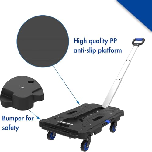 Generic Foldable Platform Hand Truck Can Splice Together Push Cart 300lb Weight Capacity Lightweight Flatbed Trolley for Warehouse, Black