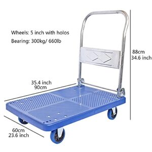 Generic Flatbed Hand Cart Folding Platform Truck Foldable Handle and Plastic Deck with Steel Reinforcement for Indoor and Outdoor Moving 660lb Load Capacity Heavy Duty Flatbed Cart (Size : Perforate