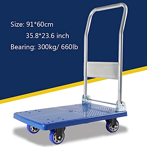 Generic Hand Trucks Plastic Platform Cart Lightweight and Foldable Hand Truck with 4 Wheels 360 Degree Pull and Push for Luggage Home Daily Transport Push Cart (Size : 91 * 60-660lb)