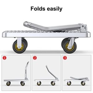 Hand Trucks Heavy Duty with Folding Handle, Push carts on Wheels,Foldable Handyman, 360 Degree Swivel Wheels, Foldable & with Platform, Non-Slip Layer (Color : A, Size : 71 * 47 * 83cm)