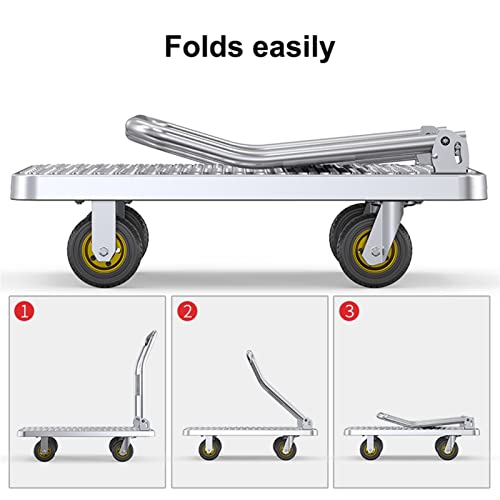 Hand Trucks Heavy Duty with Folding Handle, Push carts on Wheels,Foldable Handyman, 360 Degree Swivel Wheels, Foldable & with Platform, Non-Slip Layer (Color : A, Size : 71 * 47 * 83cm)