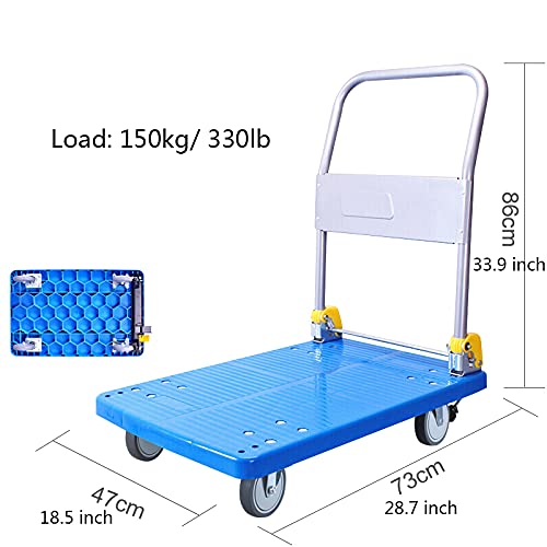 Generic Hand Truck Plastic Deck Platform Truck Folding Moving Push Cart with Metal Handle and Silent Wheels for Office Bookstore High Capacity Trolley Folding Cart (Size : Small)