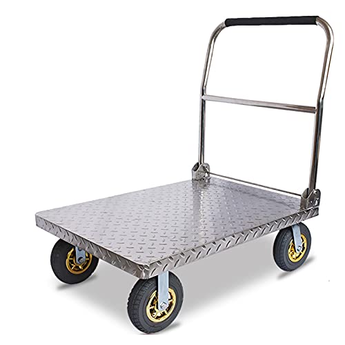 Generic Platform Hand Truck Platform Truck Stainless Steel Deck Large Load Capacity and Foldable Handle with Sponge Ideal for Heavy Duty Moving Transport Foldable