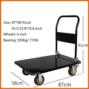 Generic Platform Hand Truck Steel Platform Truck Folding Hand Cart with Handle and 360 Degree Swivel Wheels for Luggage Household Daily Moving High Load Dolly Foldable (Size : 6in Wheels 770lbs)