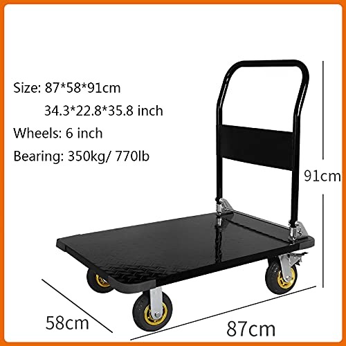 Generic Platform Hand Truck Steel Platform Truck Folding Hand Cart with Handle and 360 Degree Swivel Wheels for Luggage Household Daily Moving High Load Dolly Foldable (Size : 6in Wheels 770lbs)