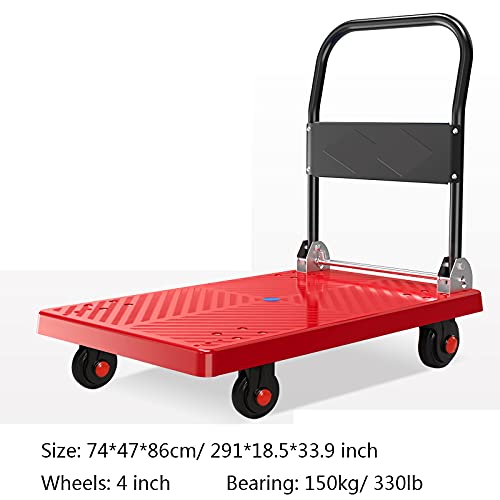 Generic Hand Trucks Foldable Hand Truck Multi-Size Plastic Platform Push Cart Flatbed Trolley with 4 Wheels for Luggage Parcel Moving Transport Push Cart (Size : Small-ultrasilent)