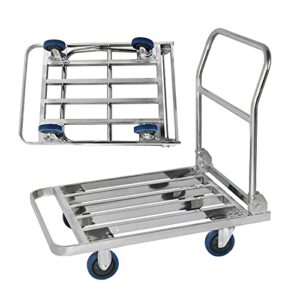 Flatbed Hand Cart Foldable Hand Truck Heavy Duty Stainless Push Cart Flatbed Trolley with Hollow Out Platform for Luggage Baggage Moving Transport Heavy Duty Flatbed Cart (Size : 60 * 90)