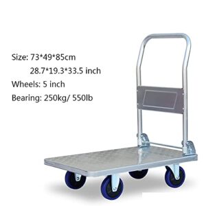 Generic Hand Trucks Steel Platform Truck Heavy Duty Small Flat 4-Wheel Trolley with Foldable Handle High Load Capacity for Household Daily Moving Push Cart (Size : 550lbs-silent)