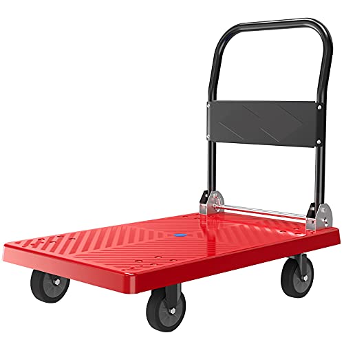 Generic Flatbed cart Folding Foldable Hand Truck Multi-Size Plastic Platform Push Cart Flatbed Trolley with 4 Wheels for Lage Parcel Moving Transport Hand Pla